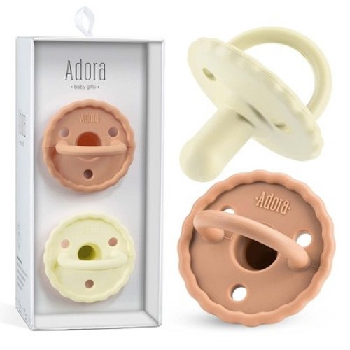Baby Soother Pacifiers Teether - Scalloped Paci is Suitable for Toddlers to Grasp and Self Soothe for Teething Relief - Mauve / Vanilla