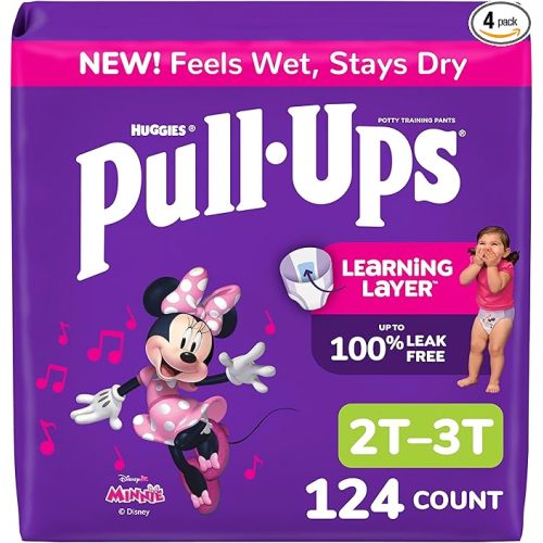 Pull-Ups Girls' Potty Training Pants, Size 2T-3T Training Underwear (16-34 lbs), 124 Count (4 packs of 31)