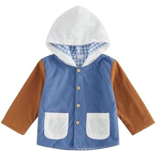 Toddler Baby Boy Girl Hooded Jacket Corduroy Button Down Patchwork Color Block Outwear Casual Fall Winter Outfit