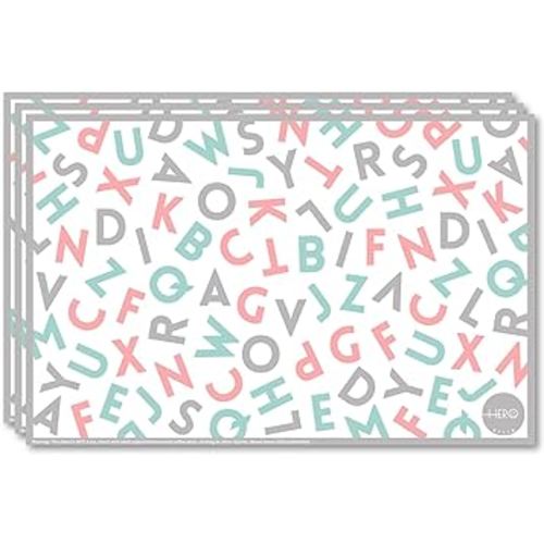 Disposable Placemats for Baby and Toddler 40 Pack Stick-On Placemats for Kids | Colorful Alphabet Educational Design Restaurant Dining Table and Travel Essentials for Toddlers and Family BPA Free