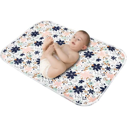 Baby Diaper Changing Pad, 21 5/8" x 31.5" Waterproof Changing Pad Liners - Reusable Soft and Absorbent Portable Changing Mat(Floral1PCS)
