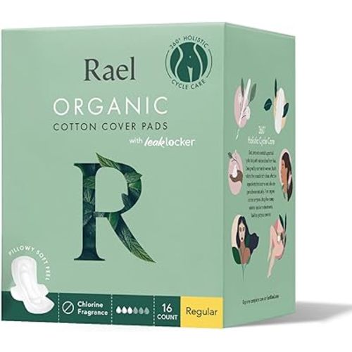 Rael, Organic Cotton Cover Pads, Regular, 14 Count