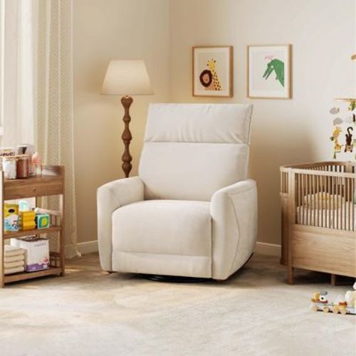 Power Swivel Glider Recliner Chair with USB Port, Nursery Rocker with 270° Swivel, 30° Rocking and Deep Seat - Chenille-White