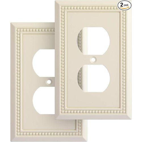 Henne Bery Sunken Pearls Heavy Duty Decorative Wall Plate Switch Plate Outlet Cover, Durable Solid Zinc Alloy (Single Duplex 2PK, Light Almond)