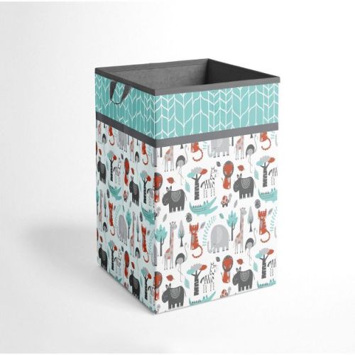 Bacati - Safari Animals Aqua/Orange/Gray Collapsible Laundry Hamper