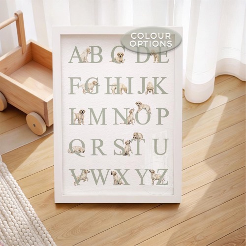 Labrador Alphabet Poster | Yellow Lab ABC Poster | Labrador Retriever Nursery Wall Art | Baby Room Decor | Digital Download | Printable Art
