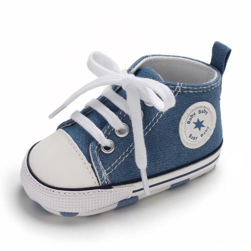 Unisex Baby Boys Girls Shoes, Newborn Infant Non-Slip Canvas Denim High Top Sneakers, Toddler First Walkers Shoes