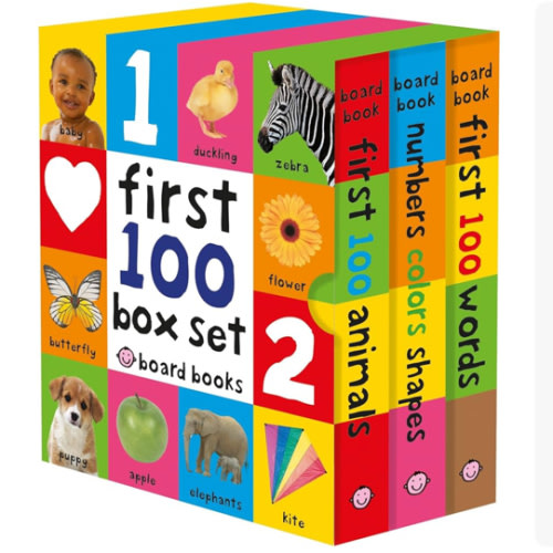 First 100 Board Book Box Set (3 books): First 100 Words, Numbers Colors Shapes, and First 100 Animals