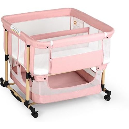 Twin Bassinet for 2 Babies, Rocking Portable Double Bassinet for Twins