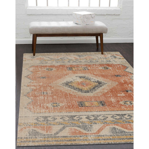 Bungalow Rose Ambrah Oriental Ivory/Orange Area Rug & Reviews | Wayfair