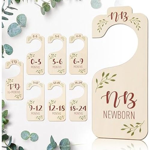 Baby Closet Dividers for Clothes Organizer - Set of 8 Wooden Clothes Size Dividers from Newborn to Toddler, Double-Sided Gender Neutral Baby Clothes Dividers