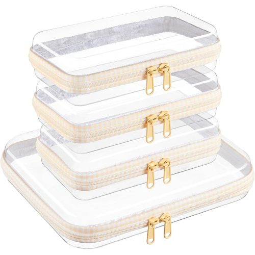 4 pcs Clear Zipper Pouches,Hard Shell Zipper Case, Toiletry Bag for Travel