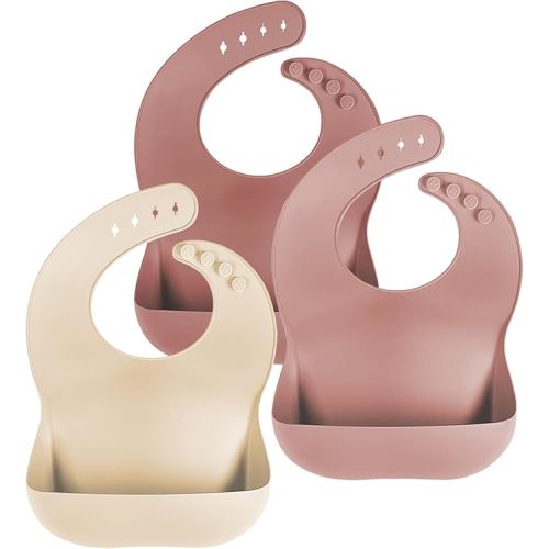 Cuddle Campus Set of 3 Silicone Bibs for Babies & Toddlers,Soft Adjustable Bibs with Pocket Food Catcher for Baby Girl,Boy