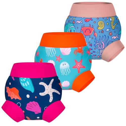 BIG ELEPHANT Baby Swim Diapers 3pcs, Reusable Adjustable Washable Waterproof Swimming Diaper for Boy's and Girl's 6Months - 5 Years
