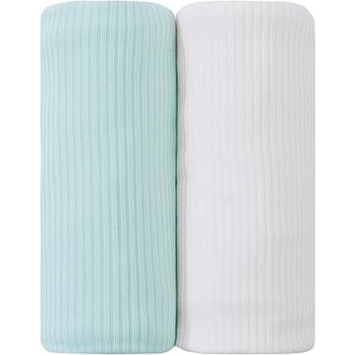 Jersey Swaddle Blanket, Ultra Soft Stretchy Receiving Blanket, Baby Girl Newborn Rainbow Swaddle Wrap, 40 x 30 inches, 2 Pcs, White & Green