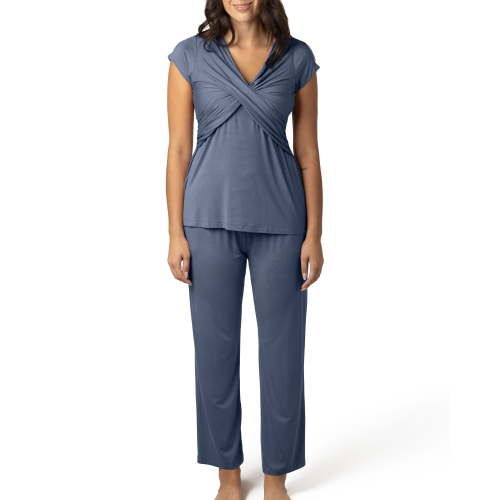 Kindred Bravely Davy Maternity Pajamas & Postpartum Lounge Sets for Women, Short Sleeve Nursing Pajamas (Slate Blue, Small)