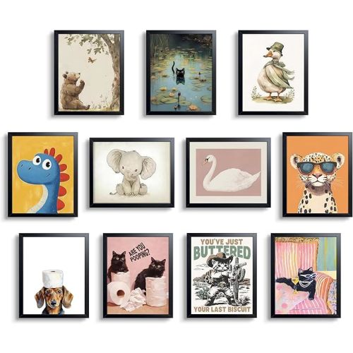 wanyun Vintage Nursery Animal Wall Art Set of 9, Cute Forest Animal Canvas Prints Poster, Rustic Cottage Farm Nursery Wall Decor Painting for Baby Kids Room Playroom, 8x10 Inch Unframed