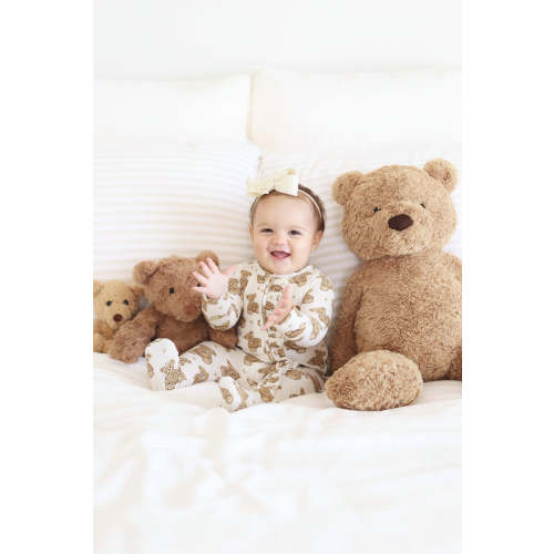 Beary Sweet Bamboo Waffle Zipper Ruffle One-Piece Footie | Caden Lane