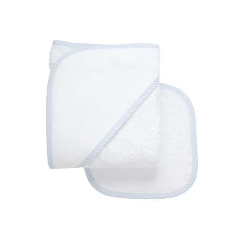 Seersucker Stripe Trim Baby Hooded Towel & Washcloth Set, Blue