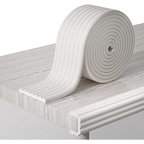 Corner Protector Baby, 16.5FT 0.32''Th W-Shape Edge Protector for Baby Proofing 3.2'' Wide Foam Fireplace Cushion Pre-Taped Safety Guard Bumper Pad for Furniture Wall Stair Door (White-Gray)