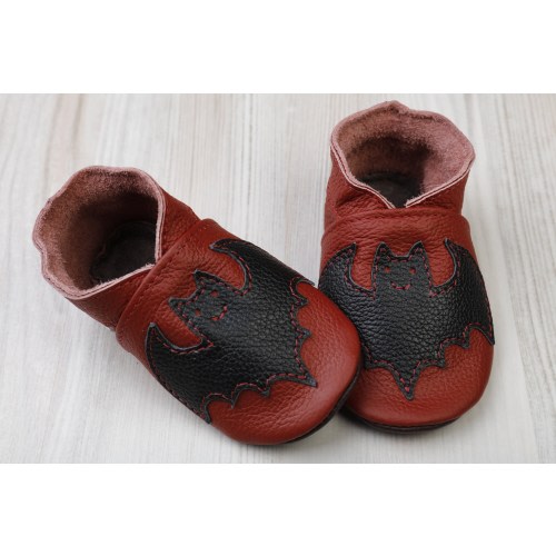 Red Leather Baby Shoes with Black Bat, Halloween Baby Shoes, Soft Sole Toddler Shoes, Infant Shoes, Baby Moccasins/Booties, Girl, Boy, Gifts