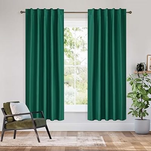 RYB HOME Bedroom Blackout Curtains 72 inches Long, 100% Blackout Thermal Insulated Noise Reducing Back Tab Curtains for Living Room Nursury, 42 inches Wide by 72 inches Long, Dark Green