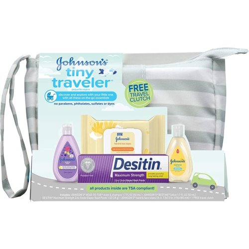 Johnson's Tiny Traveler Baby Gift Set, Baby Bath and Skin Care Essential Products, TSA-Compliant Travel Baby Gift Set, Hypoallergenic & Paraben-Free, 5 Items