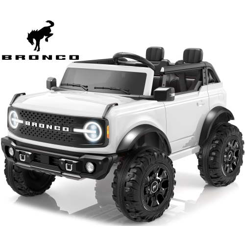 Licensed Ford Bronco 24V 2 Seater Truck Battery Powered Ride on with Remote Control & Bluetooth, Electric Car for Kids Toddler, White
