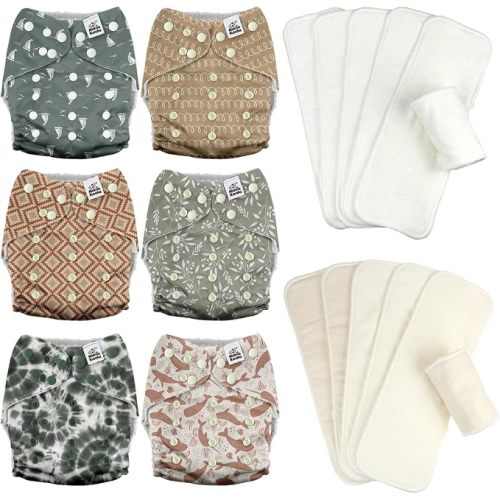 Mama Koala 3.0 Baby Cloth Diapers with 6 Inserts Bundle, with 6pcs 6-Layer Bboo Hemp Cotton Inserts