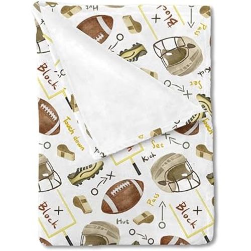 Watercolor American Football Baby Blanket for Boy Girl American Football Rules Swaddle Blankets Outdoor Sports Gift Newborn Infant Nursery Stroller Crib Receiving Blanket Playmat Soft Warm 30x40