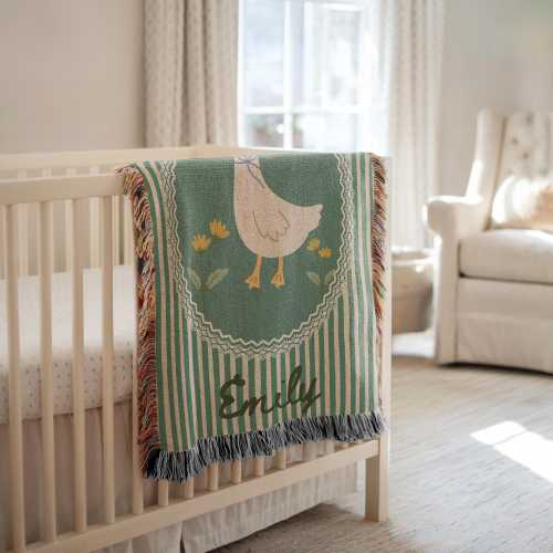 Personalized Floral Goose Baby Blanket, Baby Goose Woven Blanket, Goose Nursery Decor Custom Baby Blanket Floral Baby Shower Goose Baby Gift