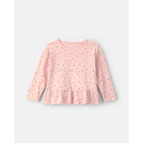 Toddler Girl Heart Long-Sleeve Peplum Top - Pink | Carter's
