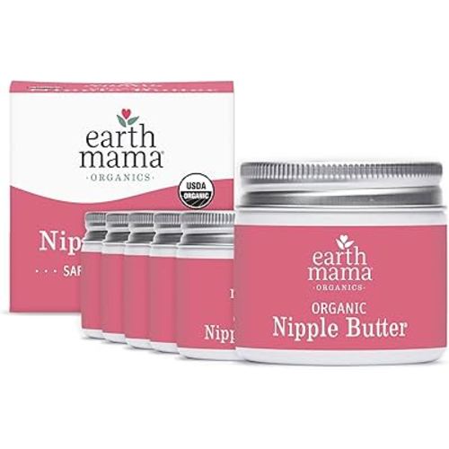 Earth Mama Organic Nipple Butter™ | Nipple Cream Safe for Breastfeeding | Postpartum Essentials for Nursing | Non Lanolin Nipple Cream, 2 fl oz (6-Pk)