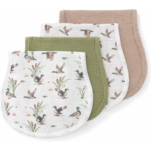 4 Pcs Mallard Duck Burp Cloths Baby Boy, 22" x 10.6" Cotton Spit Up Rags | Muslin Burp Cloths, Mallard Duck Hunting Themed, Absorbent Cotton, Infant Newborn Gifts, Baby Boy Girl Nursery Decor