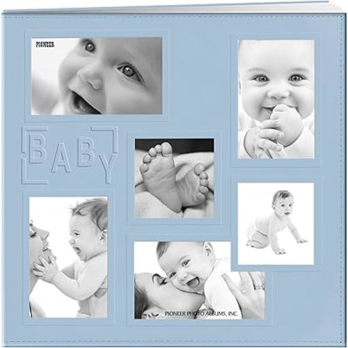 Pioneer Sewn Embossed Collage Frame Post Bound Album 12"X12"-Baby - Blue