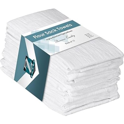 ZOYER Flour Sack Towels 28" x 28", 12 Pack - 100% Cotton Dish Towel - Machine Washable TeaTowels, Ultra Absorbent BarTowels, Dish Cloth Perfect for Drying Dishes & Cleaning - Kitchen Linen Set