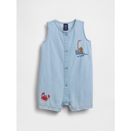 Baby Embroidered Denim Tank Shorty One-Piece