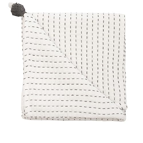 Crane Baby White and Black Stitched Stripe Blanket, Soft Cotton Nursery and Stroller Blanket, 100% Cotton, 36" x 36"