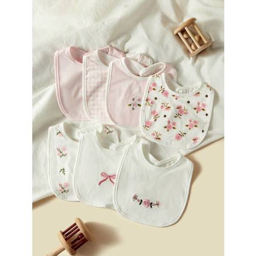 7pcs/Set Baby Bibs, Breathable Absorbent Ditsy Floral & Bow Pattern Burp Cloths For Baby Girls, Spring/Summer | SHEIN USA