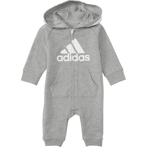 adidas unisex baby Infant Girls' and Boys' Long Sleeve Hooded Coverall Overalls, Medium Grey Heather, 3 Months US