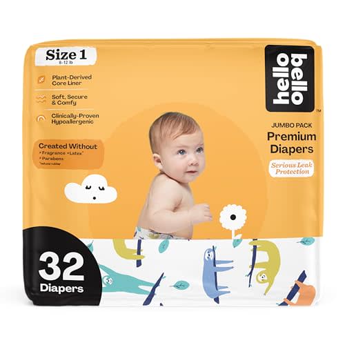 Hello Bello Premium Baby Diapers Size 1 I 32 Count of Disposable, Extra-Absorbent, Hypoallergenic Baby Diapers with Snug and Comfort Fit I Sleepy Sloth