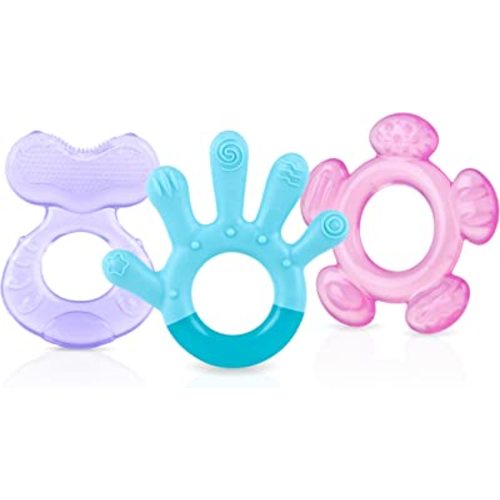 Nuby 3 Step Soothing Teether 3 Piece Set- Front, Middle, Back Teeth Teething- Pink/Purple, 3 m+