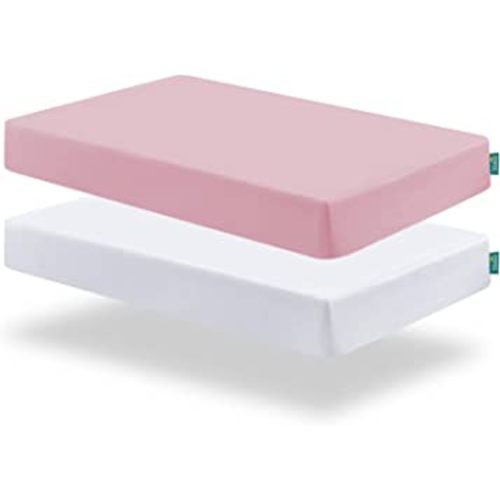 Biloban Crib Sheets Fitted, 2 Pack Crib Sheet Fits for Standard Crib Mattress, Neutral Toddler Bed Sheets Girl, White & Pink, 52”X 28”