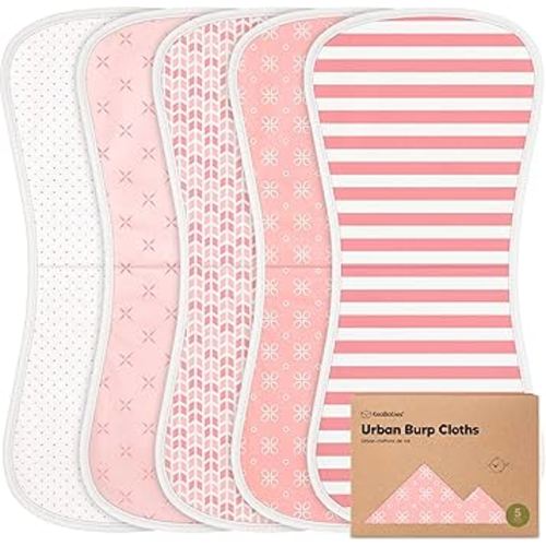 Organic Burp Cloths Baby Boy & Girl - 5-Pack Super Absorbent Cotton Burping Cloths for Babies, Soft & Plush Newborn Spit Up Rags, Infant Towels for Milk Spit Up, Unisex, Large 21" x 10" (Blush)