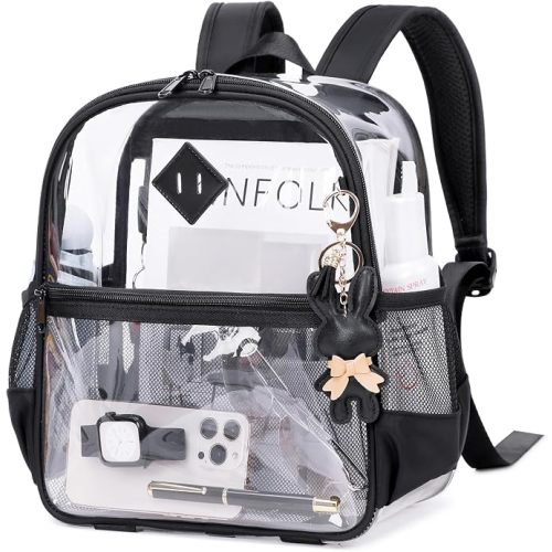 Clear Backpack for Stadium Events Approved 12×6×12, Thick TPU Mini Clear Bag with Front Pocket for Concert Sport Events Work Travel, Black