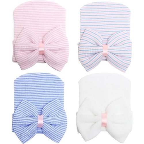 Zando Big Bow Baby Hats Newborn Hospital Hat Lightweight Cotton Infant Beanie Nursery Knot Headband Photo Accessories Gift