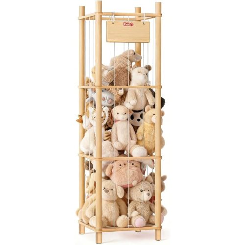 Kids CPC & TIC Certified Stuffed Animal Storage - 3-Tier Natural Solid Wood Plush Toy Organizer & Holder, Corner Solution for Playroom & Nursery, BPA-Free & Zero Glue