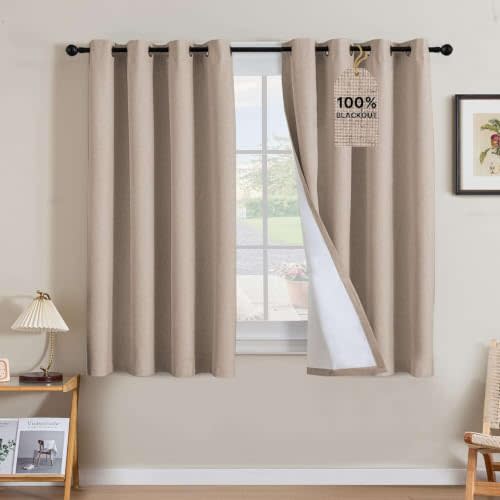 H.VERSAILTEX 100% Blackout Linen Curtains 54" L 2 Panels Heathered Sand | Total Black Out Drapes, Room Darkening Thermal Insulated, Grommet, GRS Certified, 52"W x 54"L Each for Bedroom/Living Room