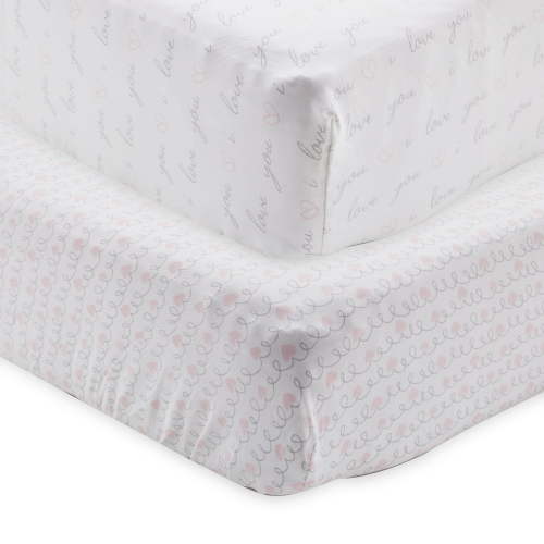 Parent's Choice 100% Cotton Fitted Crib Sheets for Baby Girls, Pink Hearts, 2-Pack