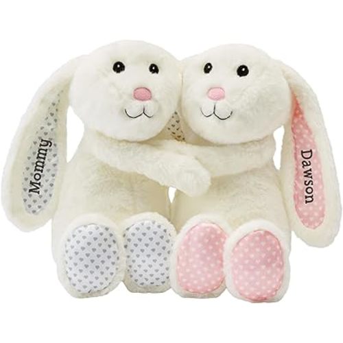 Let's Make Memories Personalized Hugging Plush Bunnies - Easter Bunny Stuffed Animal for Kids - Valentines Day - Birthday - for Boy for Girl - Te Quiero Familia - I Love You Family - Names - Bunnies